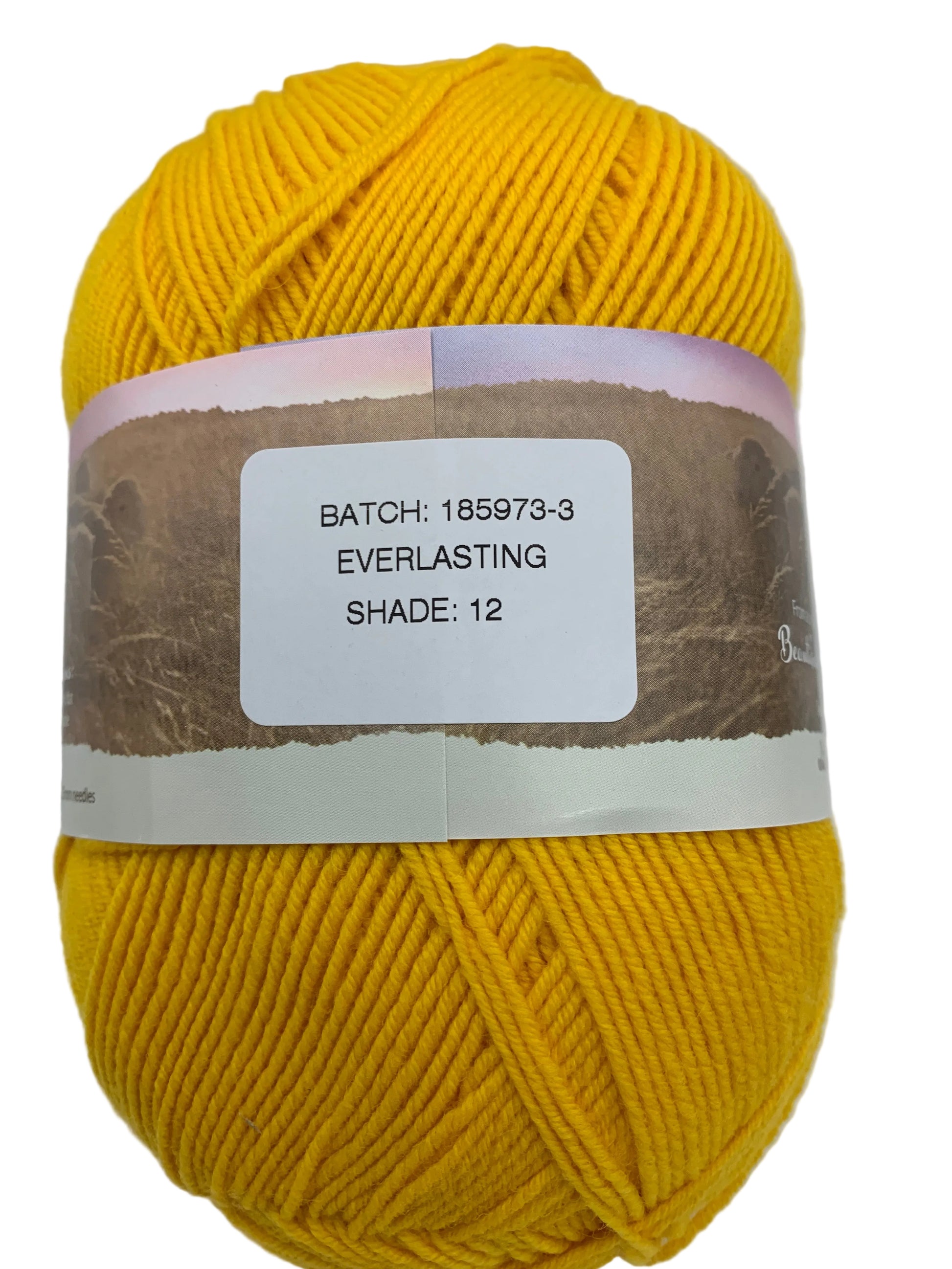 Yellow "Everlasting" ball of superfine 4 ply Merino on white background