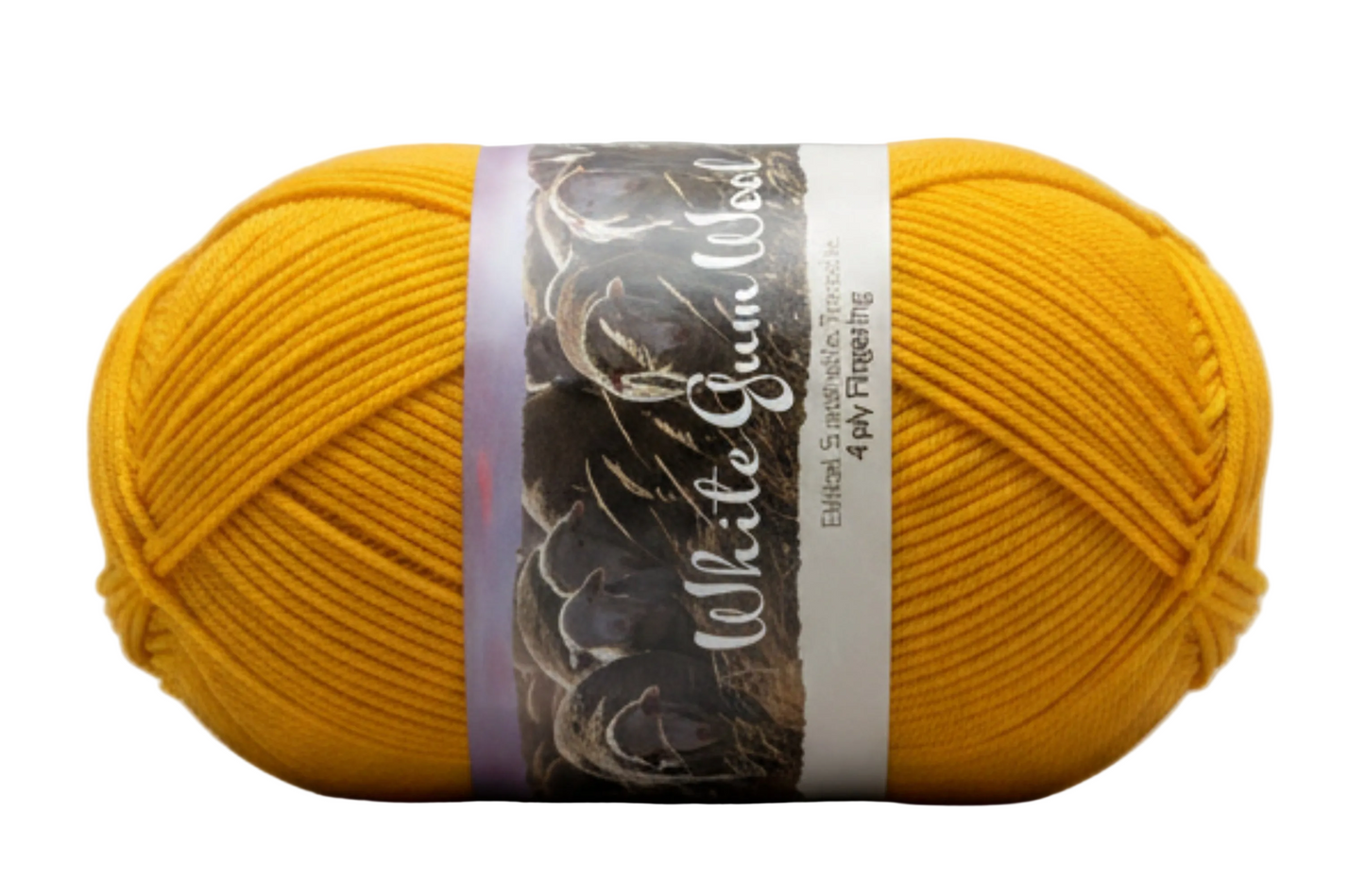Yellow "Everlasting" ball of superfine 4 ply Merino on white background