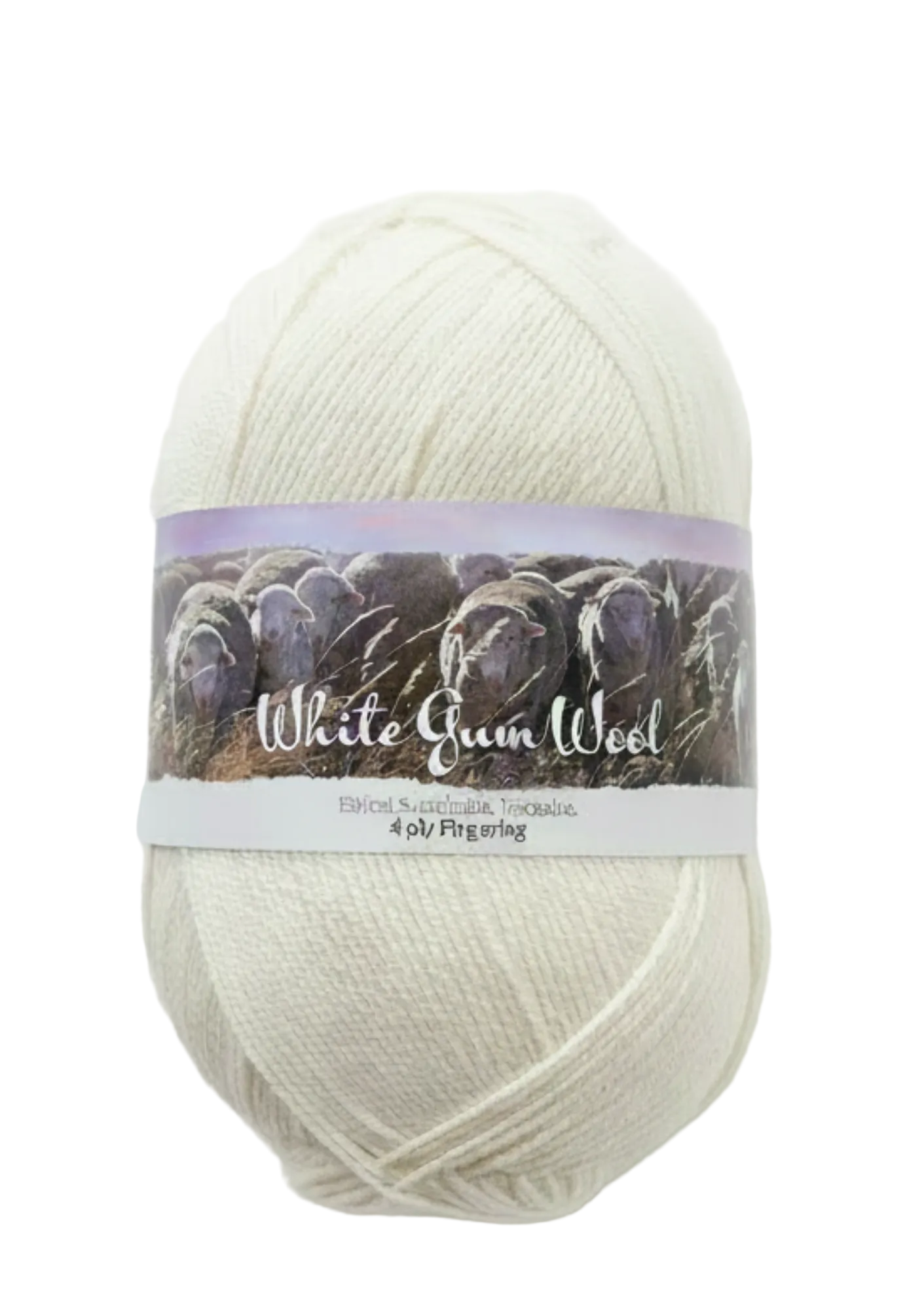 Natural coloured ball of superfine 4 ply Merino wool on white background