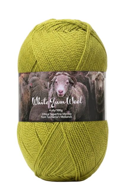 Mid warm green "Wild Orchid" ball of superfine 4 ply Merino on white background