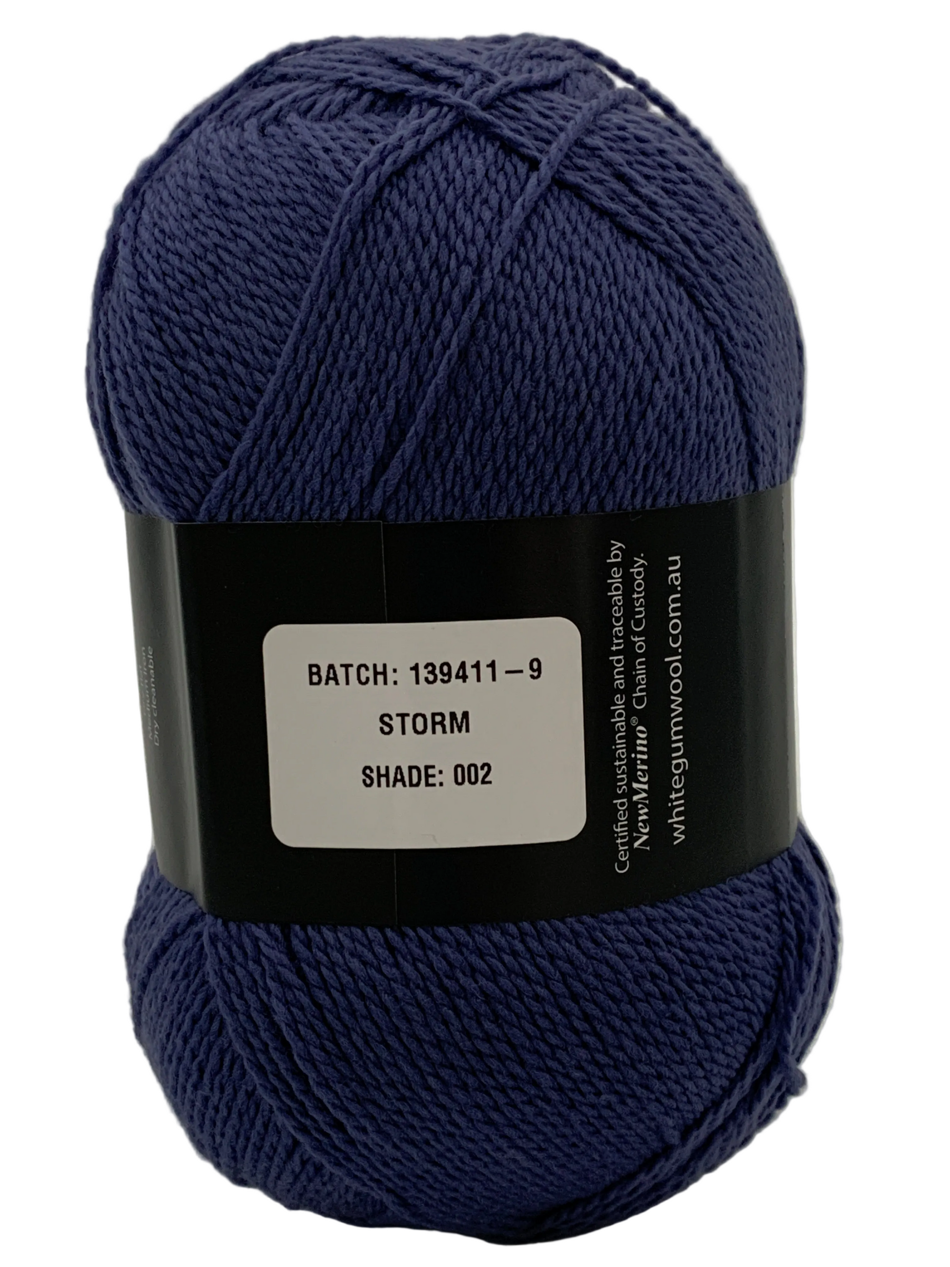 Dark grey blue "Storm" coloured ball of superfine 4 ply Merino wool on white background
